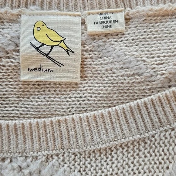 Anthropologie Little Yellow Bird Short-Sleeve Yarn Fringe Sweater Cream EUC - M - Picture 8 of 10